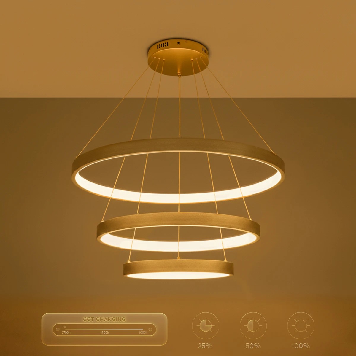 kelvo® NEMESIS KLV-101-0222-V2 Κρεμαστό Φωτιστικό Οροφής LED 120W 12000lm 180° AC 220-240V IP20 Ρυθμιζόμενο Λευκό CCT με Χειριστήριο από 2700K έως 6000K Dimmable - Lumileds SMD Chip - Χρυσό Πλατίνα - Μ80 x Π80 x Υ80cm - 3 Χρόνια Εγγύηση - Image 14