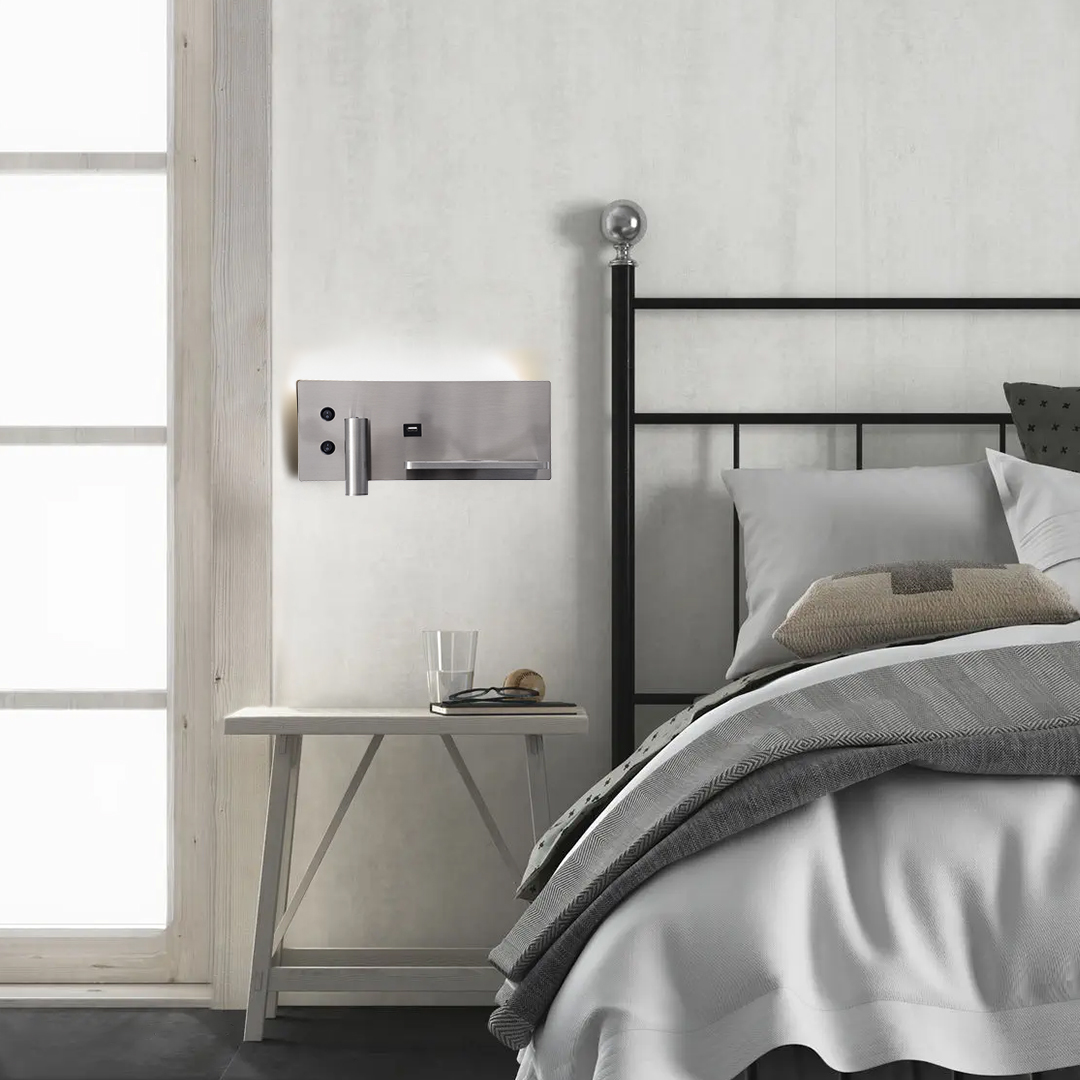 LEDTM® PALADIN 61356 Μοντέρνο Φωτιστικό Τοίχου - Απλίκα Ξενοδοχείου Reading Light με Φορτιστή USB 3A & Wireless 20W LED 6W 720lm 36° & 360° AC 220-240V IP20 Φυσικό Λευκό 4500K - Bridgelux COB Chip & TÜV SÜD Driver - Νίκελ Βούρτσας - Μ30 x Π11 x Υ12cm - 3 Χρόνια Εγγύηση - Image 15