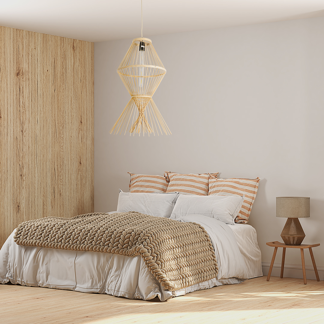 LEDTM® YOSHI 01928 Boho Κρεμαστό Φωτιστικό Οροφής με Ντουί 1 x E27 AC 220-240V IP20 - Μπεζ - Μ35 x Π35 x Υ60cm - Image 12