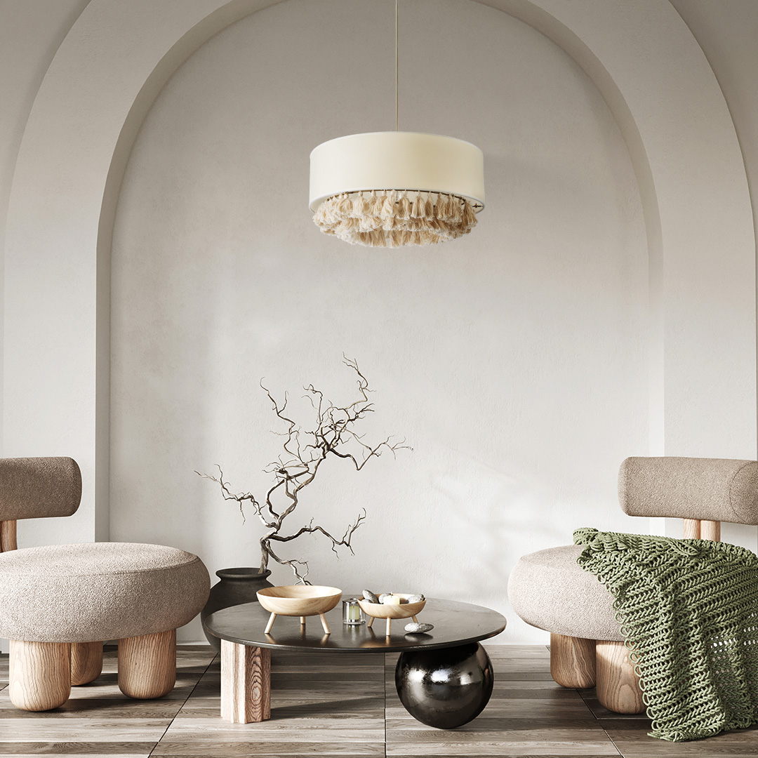 LEDTM® GINGER 02100 Boho Κρεμαστό Φωτιστικό Οροφής με Ντουί 1 x E27 AC 220-240V IP20 - Μπεζ & Λευκό - Μ50 x Π50 x Υ25cm - Image 11