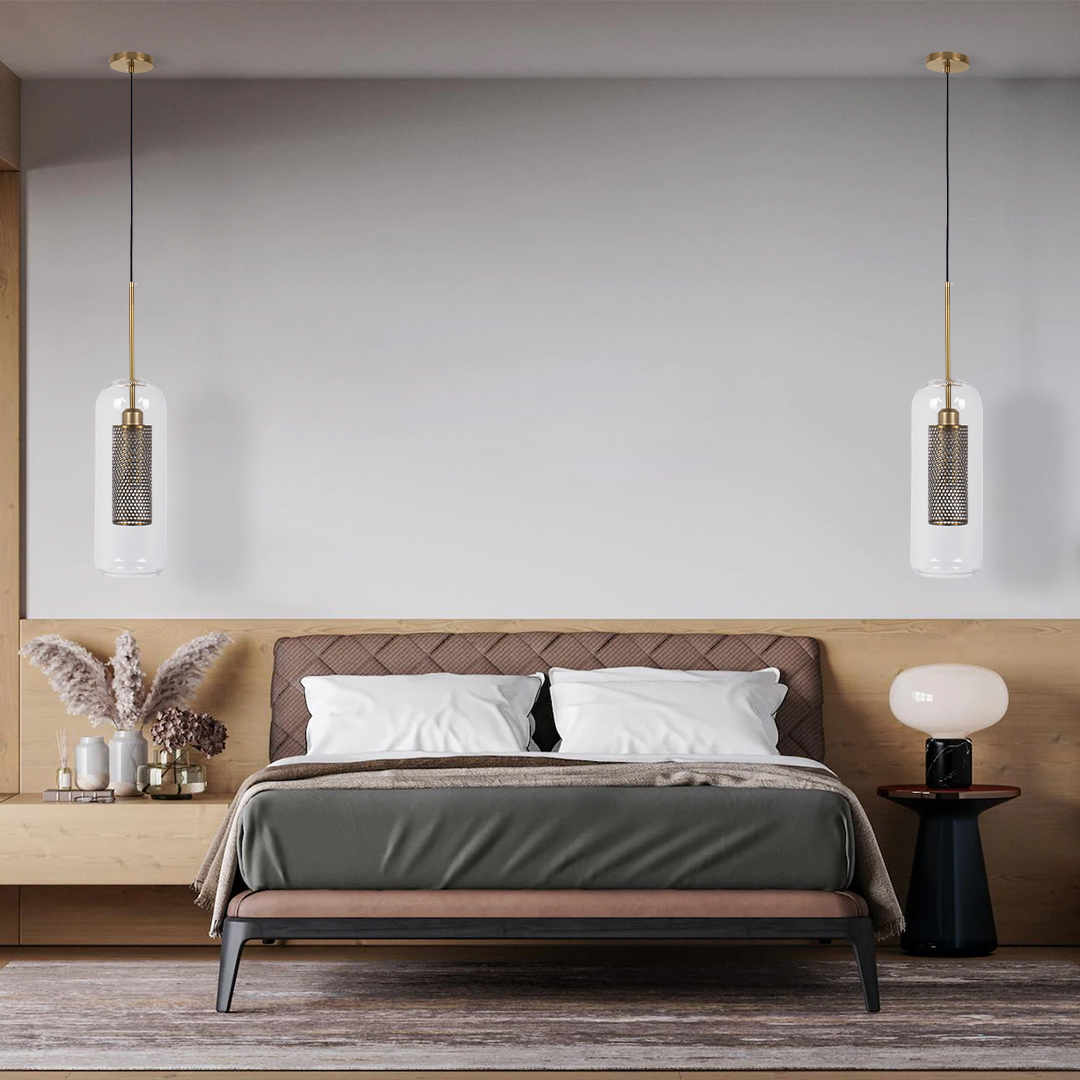 LEDTM® AVERY 00741 Μοντέρνο Κρεμαστό Φωτιστικό Οροφής με Ντουί 1 x E27 AC 220-240V IP20 - Διάφανο & Χρυσό - Μ15 x Π15 x Υ60cm - Image 11