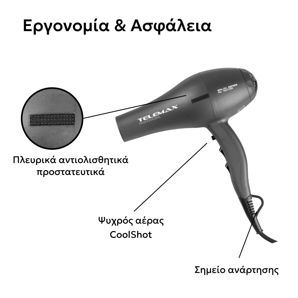 Επαγγελματικό Σεσουάρ Μαλλιών Telemax BELLA - 2200W Ανθρακί - Image 5