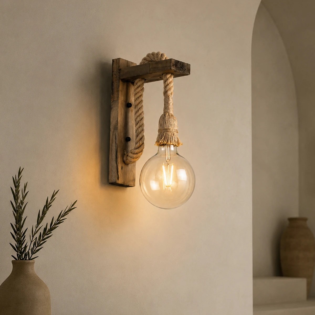 LEDTM® KENSI 00883 Boho Φωτιστικό Τοίχου - Απλίκα με Ντουί 1 x E27 AC 220-240V IP20 - Καφέ & Μπεζ - Μ7 x Π18 x Υ30cm - Image 6