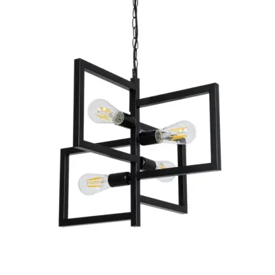 LEDTM® LOOP 00904 Μοντέρνο Κρεμαστό Φωτιστικό Οροφής με Ντουί 4 x E27 AC 220-240V IP20 - Μαύρο - Μ52 x Π52 x Υ45cm