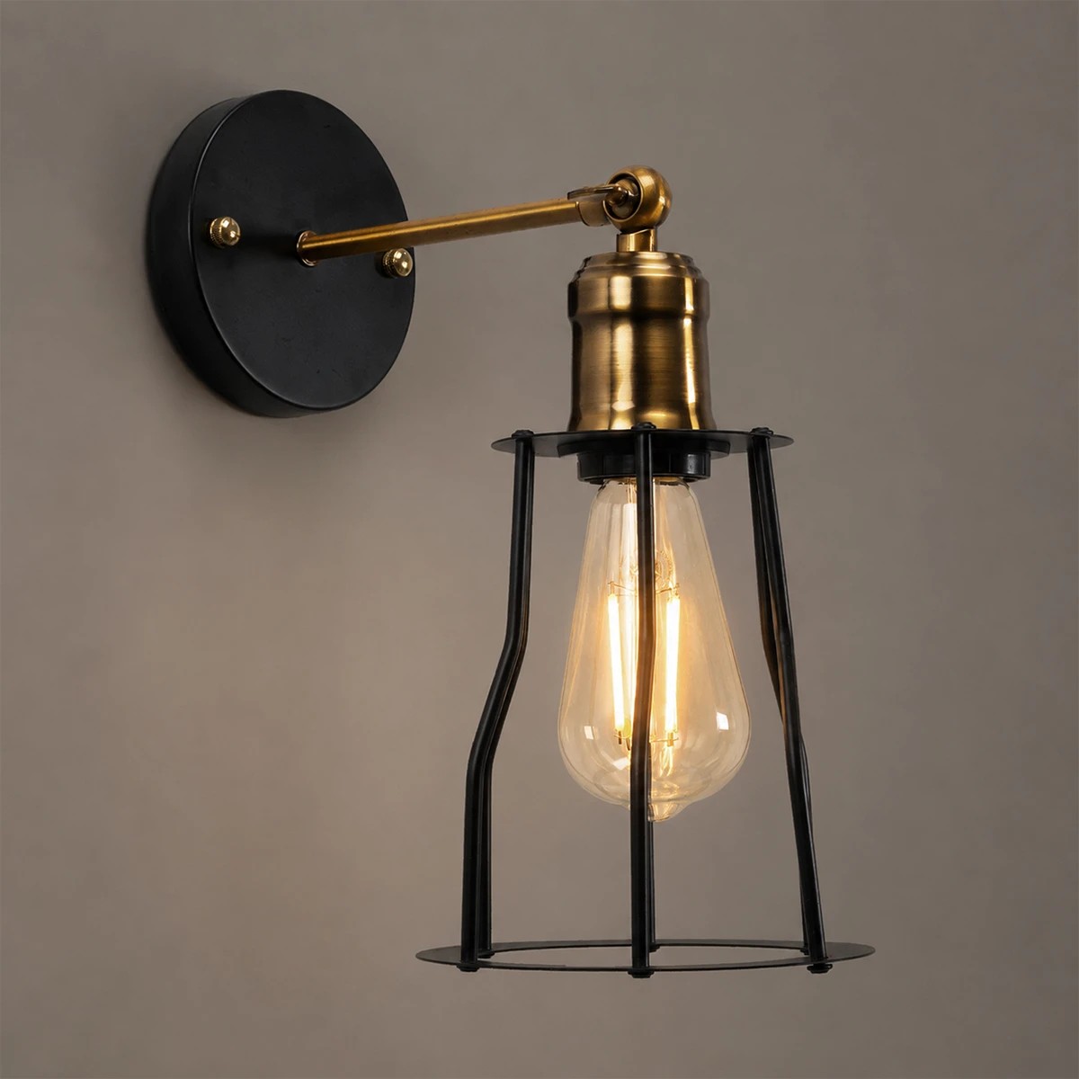 LEDTM® CATEL 01054 Vintage Φωτιστικό Τοίχου - Απλίκα με Ντουί 1 x E27 AC 220-240V IP20 - Μαύρο & Χρυσό - Μ15 x Π23 x Υ30cm - Image 2