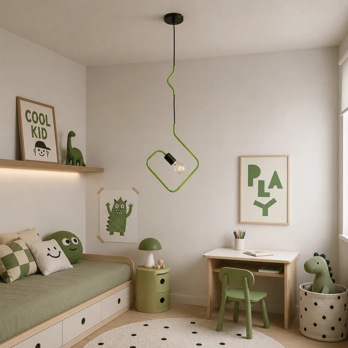 LEDTM® LIBBY 01096-1 Παιδικό Κρεμαστό Φωτιστικό Οροφής με Ντουί 1 x E27 AC 220-240V IP20 - Πράσινο & Μαύρο - Μ31 x Π4 x Υ37.5cm - Image 6