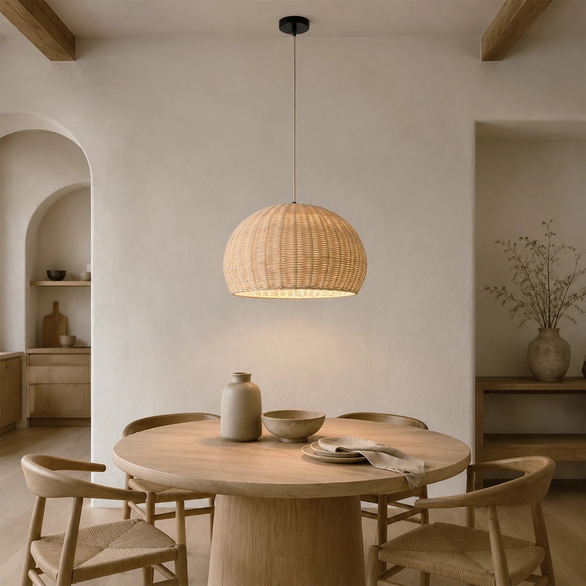 LEDTM® DE LA MER 01624 Boho Κρεμαστό Φωτιστικό Οροφής με Ντουί 3 x E27 AC 220-240V IP20 - Μπεζ - Μ45 x Π45 x Υ24cm - Image 6
