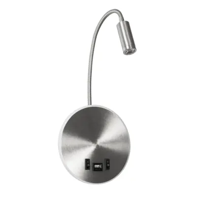 LEDTM® GOOSE 61696 Μοντέρνο Φωτιστικό Τοίχου - Απλίκα Ξενοδοχείου Reading Light με Φορτιστή USB 3A LED 6W 540lm 36° & 360° AC 220-240V IP20 Θερμό Λευκό 2700K - CREE XPE & Lumileds SMD Chip - Νίκελ Βούρτσας - Μ15.5 x Π15 x Υ30.5cm - 3 Χρόνια Εγγύηση