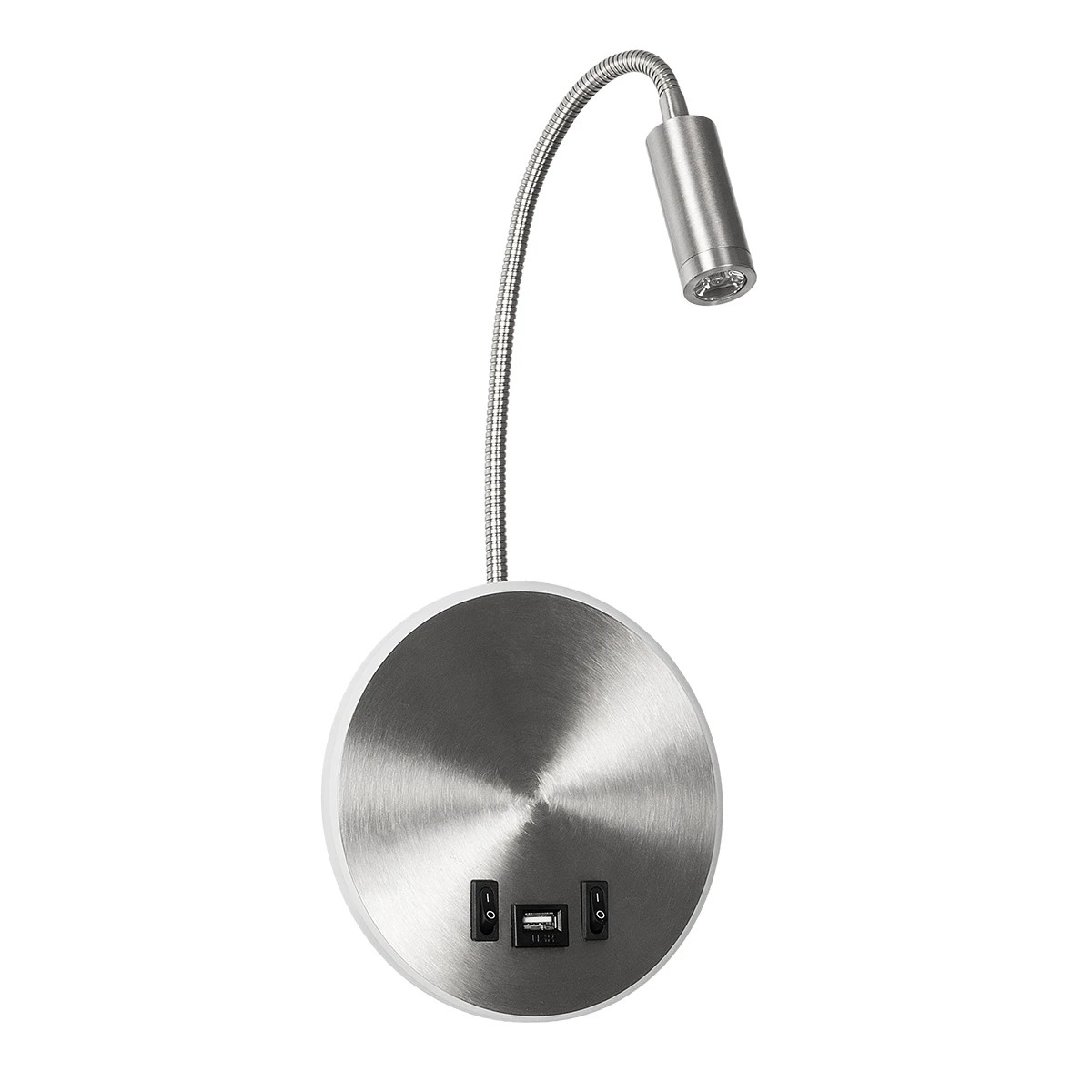 LEDTM® GOOSE 61696 Μοντέρνο Φωτιστικό Τοίχου - Απλίκα Ξενοδοχείου Reading Light με Φορτιστή USB 3A LED 6W 540lm 36° & 360° AC 220-240V IP20 Θερμό Λευκό 2700K - CREE XPE & Lumileds SMD Chip - Νίκελ Βούρτσας - Μ15.5 x Π15 x Υ30.5cm - 3 Χρόνια Εγγύηση