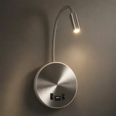 Alternative view of LEDTM® GOOSE 61696 Μοντέρνο Φωτιστικό Τοίχου - Απλίκα Ξενοδοχείου Reading Light με Φορτιστή USB 3A LED 6W 540lm 36° & 360° AC 220-240V IP20 Θερμό Λευκό 2700K - CREE XPE & Lumileds SMD Chip - Νίκελ Βούρτσας - Μ15.5 x Π15 x Υ30.5cm - 3 Χρόνια Εγγύηση