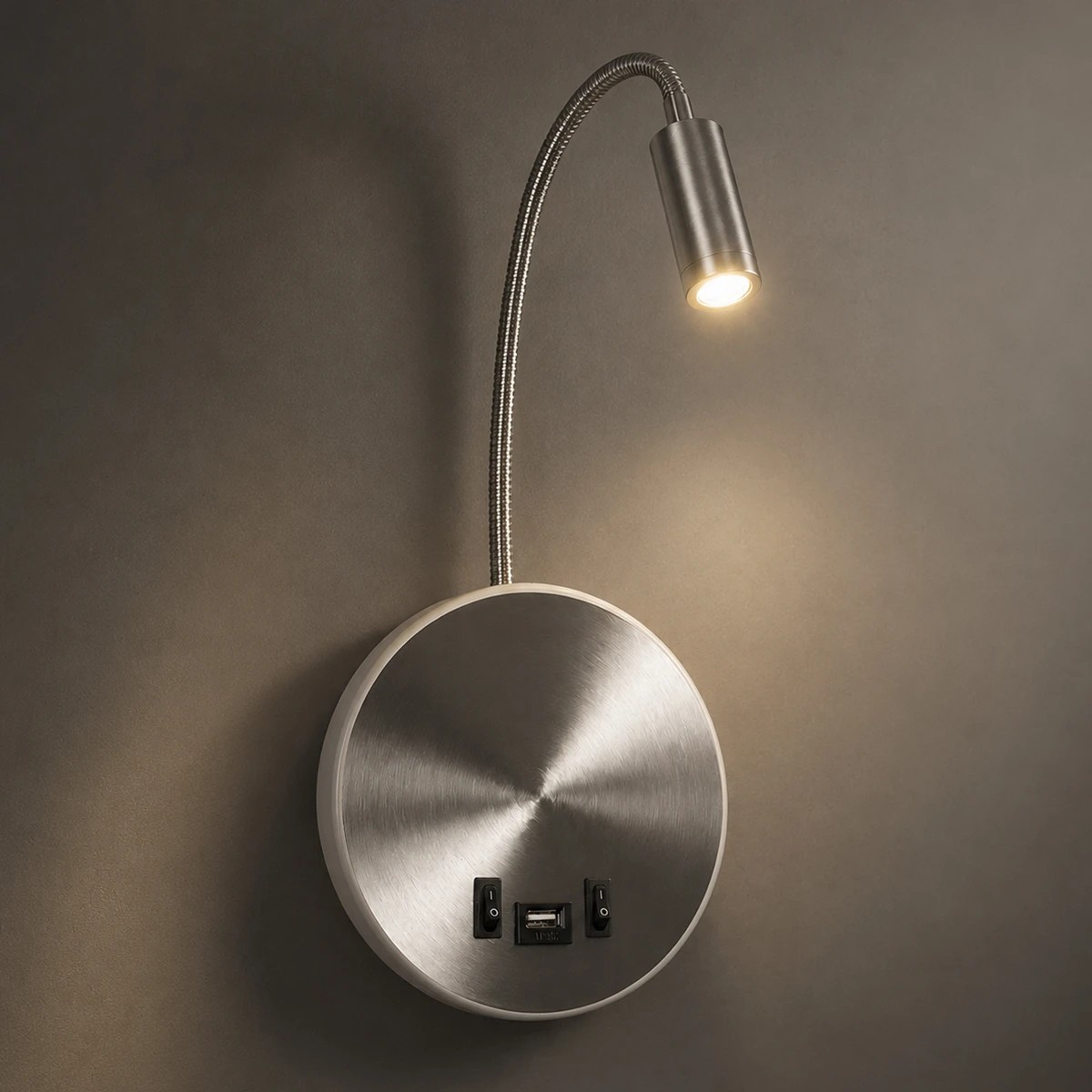 LEDTM® GOOSE 61696 Μοντέρνο Φωτιστικό Τοίχου - Απλίκα Ξενοδοχείου Reading Light με Φορτιστή USB 3A LED 6W 540lm 36° & 360° AC 220-240V IP20 Θερμό Λευκό 2700K - CREE XPE & Lumileds SMD Chip - Νίκελ Βούρτσας - Μ15.5 x Π15 x Υ30.5cm - 3 Χρόνια Εγγύηση - Image 2