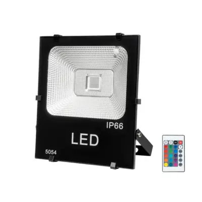 LEDTM® RGBFLOOD 75602 Προβολέας με IR Ασύρματο Χειριστήριο LED 50W 3250lm 120° AC 220-240V Αδιάβροχο IP66 Πολύχρωμο RGB Dimmable - COB Chip - Μαύρο Ματ - Μ22 x Π5.5 x Υ28cm - 2 Χρόνια Εγγύηση