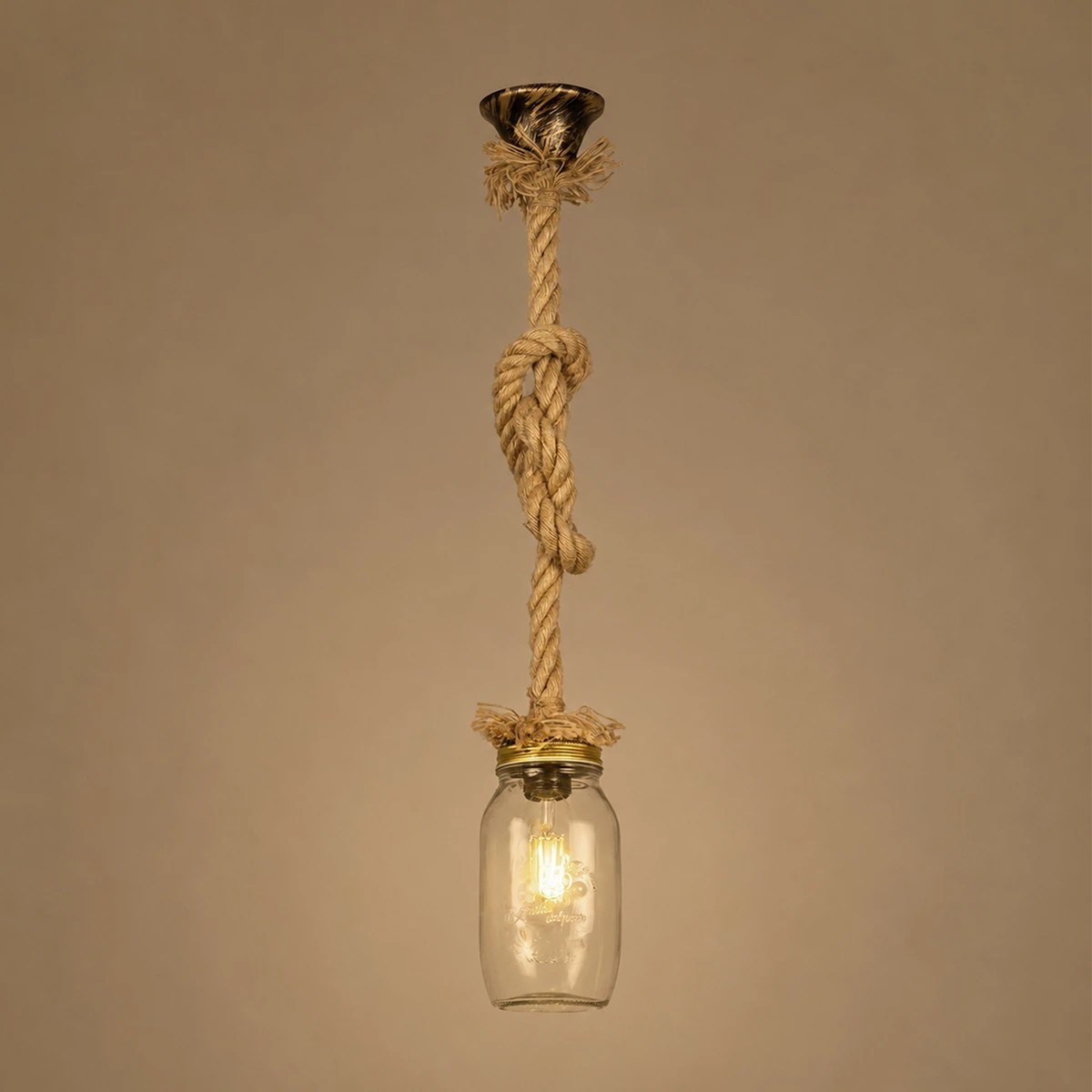 LEDTM® JAM 999-0116 Vintage Κρεμαστό Φωτιστικό Οροφής με Ντουί 1 x E27 AC 220-240V IP20 - Διάφανο & Μπεζ - Μ12 x Π12 x Υ125cm - Image 2