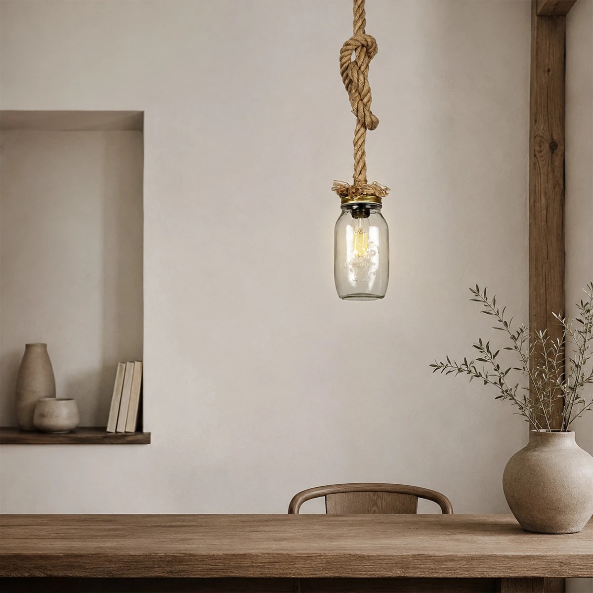 LEDTM® JAM 999-0116 Vintage Κρεμαστό Φωτιστικό Οροφής με Ντουί 1 x E27 AC 220-240V IP20 - Διάφανο & Μπεζ - Μ12 x Π12 x Υ125cm - Image 6