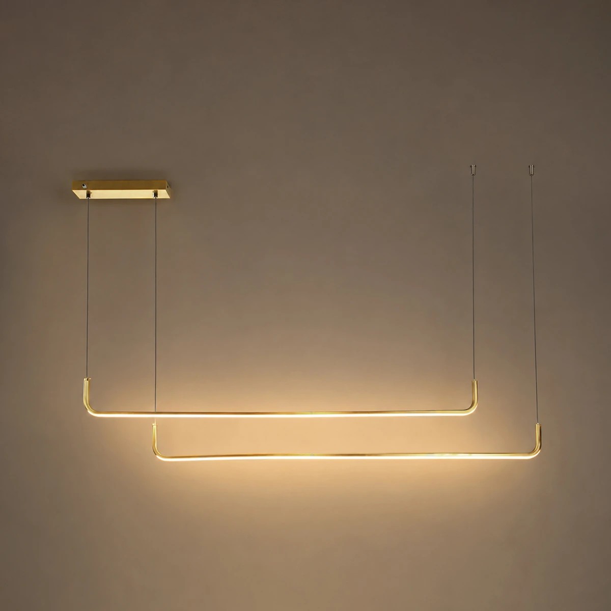 kelvo® LINARIA KLV-101-0260 Κρεμαστό Φωτιστικό Οροφής LED 72W 7200lm 180° AC 220-240V IP20 Ρυθμιζόμενο Λευκό CCT με Χειριστήριο από 2700K έως 6000K Dimmable - Lumileds SMD Chip - Σατινέ Χρυσό Βούρτσας - Μ144 x Π4 x Υ20cm - 3 Χρόνια Εγγύηση - Image 2