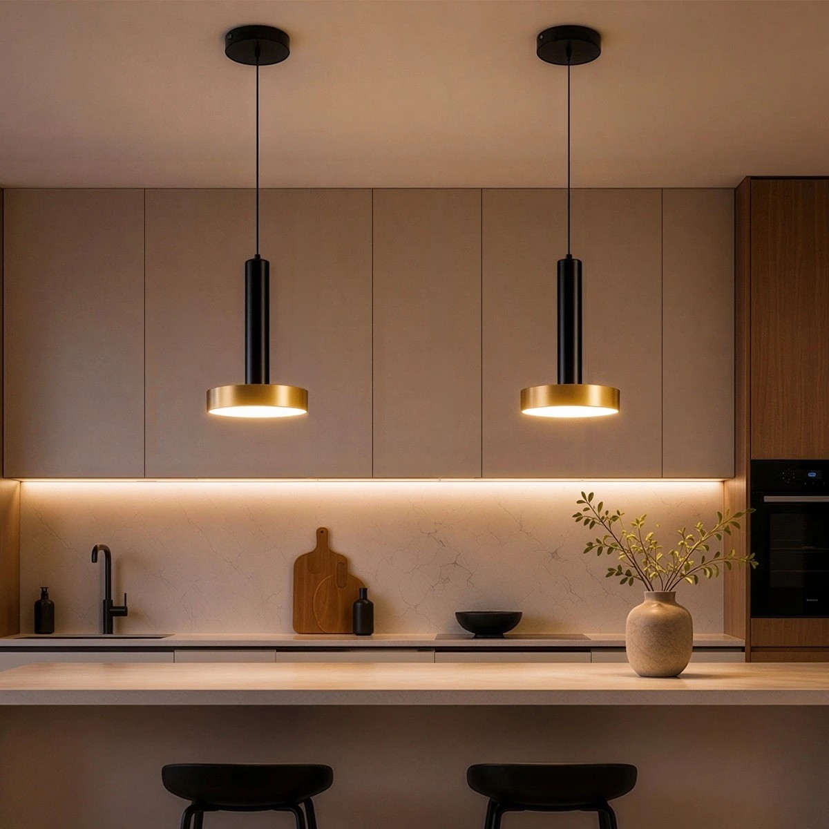 kelvo® ZANE KLV-101-0349 Κρεμαστό Φωτιστικό Οροφής LED 18W 1800lm 120° AC 220-240V IP20 Ρυθμιζόμενο Λευκό CCT με Χειριστήριο από 2700K έως 6000K Dimmable - Lumileds SMD Chip - Σατινέ Χρυσό Βούρτσας & Μαύρο Ματ - Μ15 x Π15 x Υ20cm - 3 Χρόνια Εγγύηση