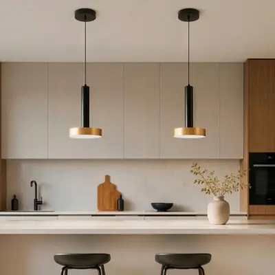 Alternative view of kelvo® ZANE KLV-101-0349 Κρεμαστό Φωτιστικό Οροφής LED 18W 1800lm 120° AC 220-240V IP20 Ρυθμιζόμενο Λευκό CCT με Χειριστήριο από 2700K έως 6000K Dimmable - Lumileds SMD Chip - Σατινέ Χρυσό Βούρτσας & Μαύρο Ματ - Μ15 x Π15 x Υ20cm - 3 Χρόνια Εγγύηση